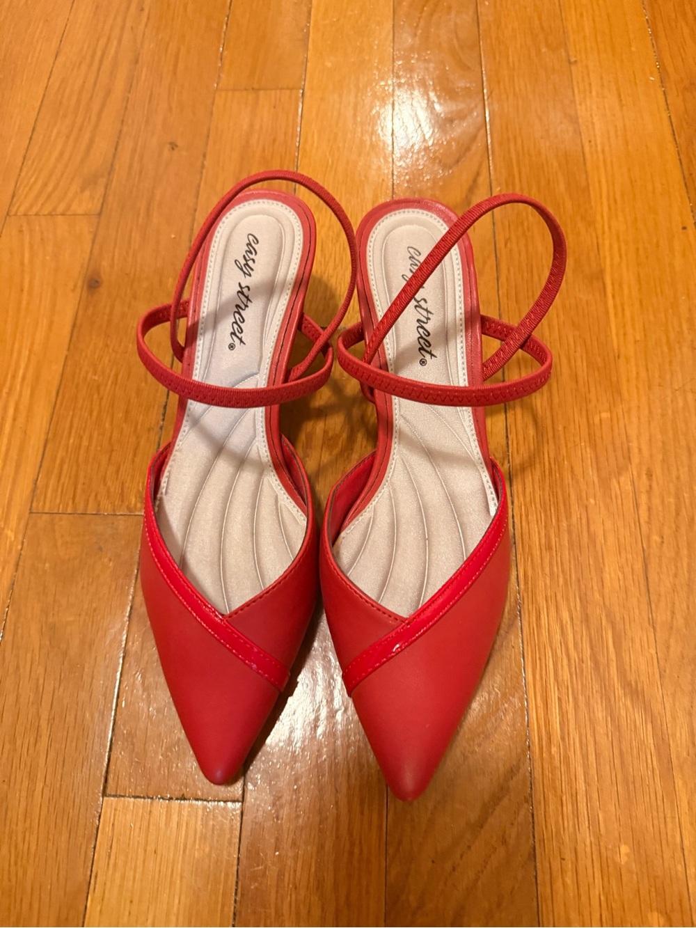 City Streets Red Pointed Toe Slingback Heels
